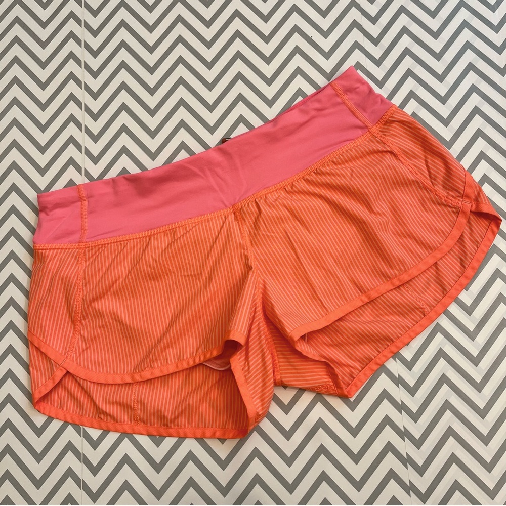Lululemon Run Speed Up Shorts Striped Pop Orange Size 6 - perfect condition.